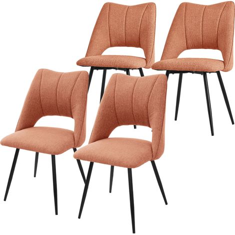 ML-Design Set di 4 Sedie per Sala da Pranzo Arancione Seduta in Poliestere con Gambe in Metallo Nero Poltrona da Cucina con Schienale da Soggiorno Sedie Imbottite per Ufficio Poltrone