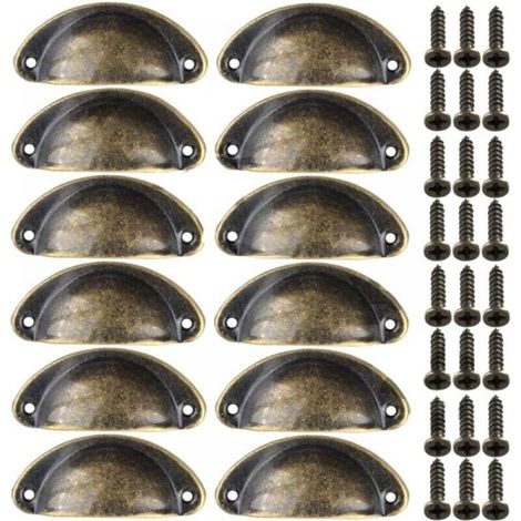 Set of 12 Vintage Metal Shell Style Furniture Handles for Drawers, Cabinets, Dressers, Kitchens, Antique Bronze (1/4)