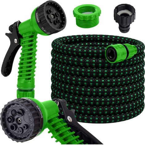 Tuyau d'arrosage flexible et extensible avec pistolet et raccords, résistant et solide, 7-15 m