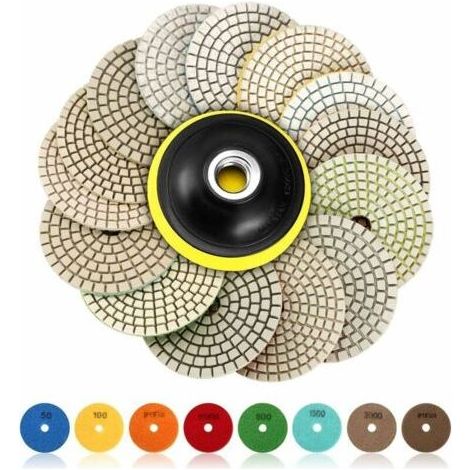 Disque de Polissage Diamant,15 Pcs 4 pouces (100mm Diamant Polissage Pads,Tampons de Polissage Béton, Granit Marbre Polissage avec Pads, 50-6000 pour Machine à polir Machine de polissage (1/5)