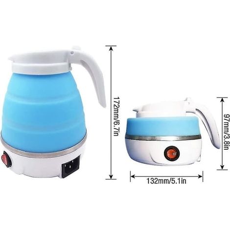 Bouilloire pliable - En silicone - Avec base en acier inoxydable - 0,6 L - Idéale pour le camping ou les voyages à moto (bleu clair) (1/3)