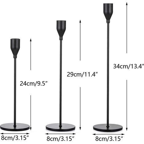 Portacandele Bougeoir Noir, Portacandela Conico in Ferro Battuto a Una Testa, Centrotavola con Candele per Decorazioni da Cena, Matrimonio e Festa, Set da 3 Pezzi (1/5)
