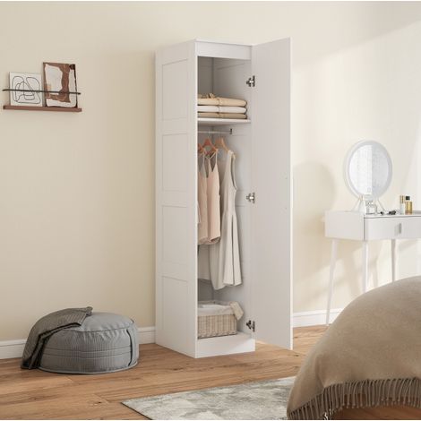 Armoire penderie 40x52x180 cm blanche en bois avec porte à fermeture douce (1/5)