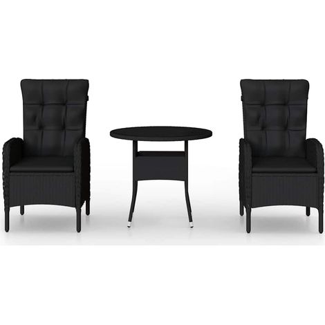 Ensemble Table + 2 chaises de bistro, Set bistrot, Ensemble repas de jardin, Résine tressée Noir OIB7670E (1/5)