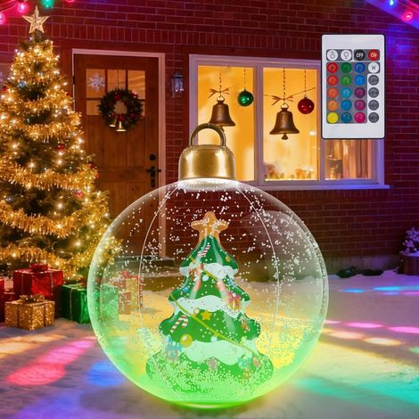 Aufblasbare Weihnachtskugel - 60CM Groß Weihnachtskugeln Outdoor, Beleuchteter Aufblasbarer Weihnachtsball mit Erdspieß, Weihnachtsdekoration für den Außenbereich für Hof Garten (1/5)