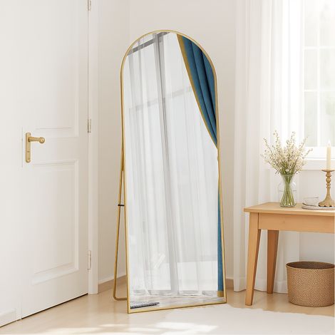 Ganzkörperspiegel Ankleidespiegel 162 x 53 cm, rechteckiger Schlafzimmerspiegel mit Rahmen and Aluminiumlegierung, für Schlafzimmer, Wohnzimmer und Garderobe, Gold (1/5)