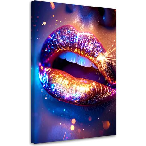 Quadro su tela, Labbra colorate e brillanti in una composizione neon. - 40x60 (1/2)