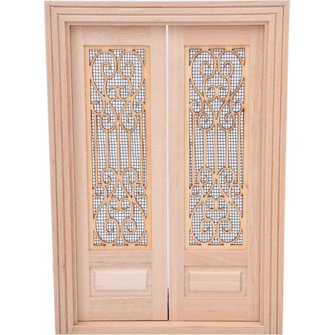 Miniature meuble double porte en bois brut non peint DIY pour maison de poupée échelle 1:12, décoration accessoire (1/5)