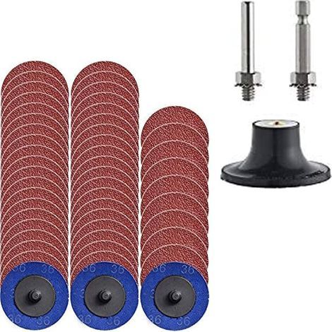 Pack of 50 P36 2" quick-change sanding discs, A/O sanding discs with 1/4" backing, for angle grinders, surface preparation, strip grinding, polishing, finishing, burr removal, rust removal (1/5)