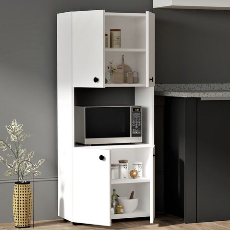 Aparador Sestu, Mueble 2 Estantes, 4 Puertas, 5 Compartimentos, 60x31x140h cm Blanco (1/3)