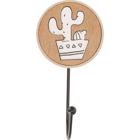 Lot de crochets muraux en bois poli adhésifs forts, motifs animaux mignons et cactus, décoration pour chambre et cuisine (1/5)