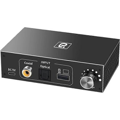 Convertisseur numérique-analogique (DAC) HiFi 192 kHz avec sortie optique, coaxiale, USB et amplificateur casque OTG (prise UE). (1/5)