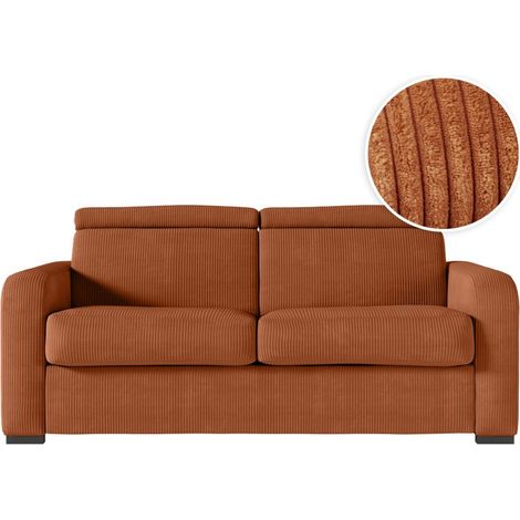 Canapé CAROLE convertible 3 places couchage quotidien 140x190cm en velours côtelé - Terracotta