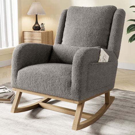 FOERPL-Fauteuil d'allaitement avec Coussin, Fauteuil à Bascul de avec poches, Rocking Chair Interieur Exterieur Chaise Allaitement Chambre Bebe Chaise a Bascule pour Salon Chambre Balco