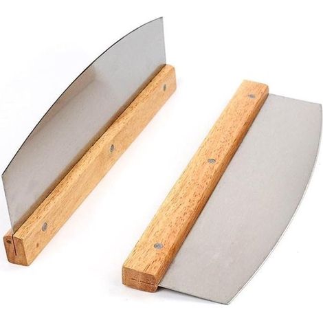 Tagliapizza in acciaio inox con manico in legno - Coltello per pizza - Tagliapizza - Tagliapasta - Divisore per pizza con coltello basculante - Coltello per pizza
