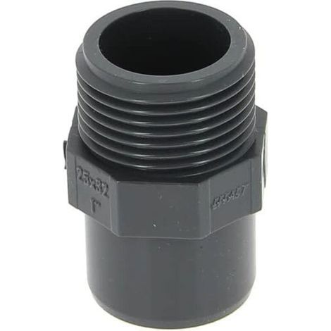 1 Raccord PVC pression, droit mâle 1 pouce, diamètre 32 mm, finition noire, pour tuyauterie