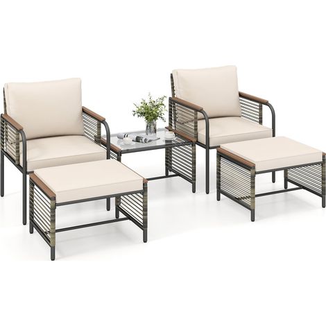 Conjunto de muebles de exterior de ratán, 5 piezas con cojines (1/5)