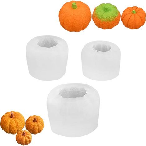 Moule citrouille 3D en silicone (lot de 3) - Moule à pâtisserie et à bougies pour Halloween - 3 tailles - Convient pour bougies, chocolat, fondant, plâtre et décorations d'Halloween (blanc) (1/5)