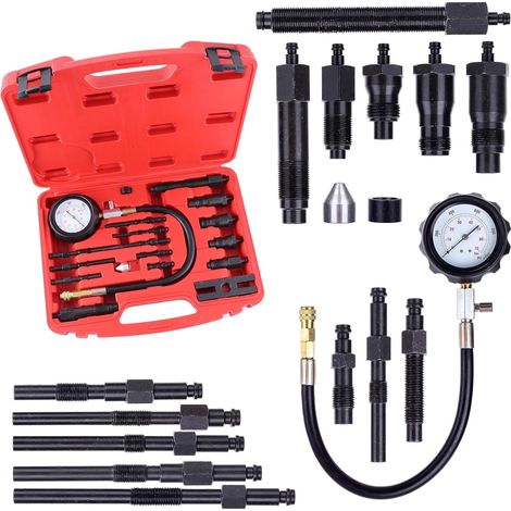 Testeur de compression diesel avec manomètre et adaptateurs pour diagnostic moteur véhicules utilitaires et particuliers