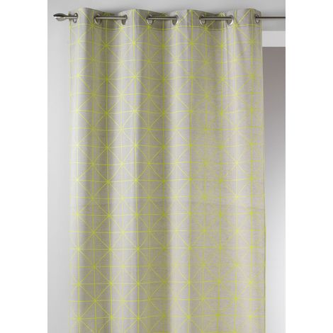Rideau en Toile de Coton aux Imprimés Design Jaune 140 x 260 cm