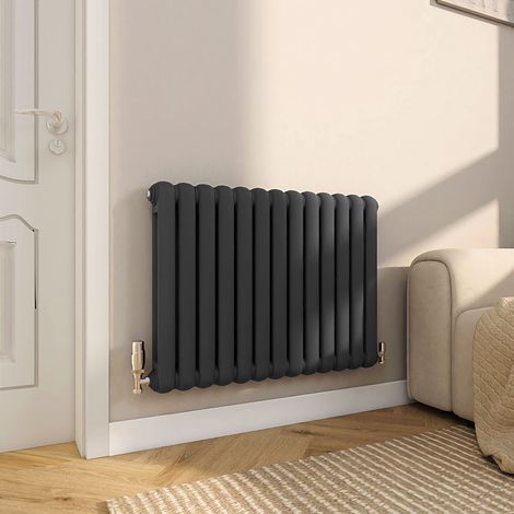 AICA Curved Horizontal Double Column Oval Radiator 600x804mm - Anthracite