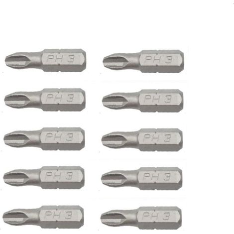 10 embouts impact, PH3/25mm, acier allié, argenté, pour atelier (1/5)