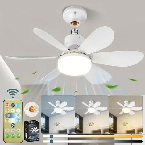 Ventilateur plafond silencieux 40W – Douille E27, 6 pales, 3 vitesses – 52 cm – Pour salon et chambre (1/4)