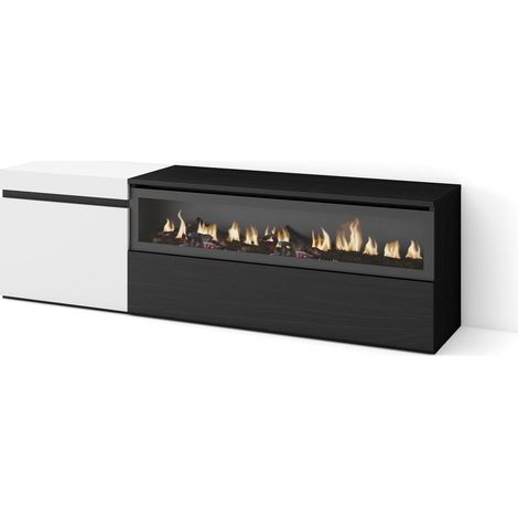 Skraut Home - Mueble TV, Televisión, Muebles de salón, almacenaje, 150x45x35cm, Para TV hasta 65", Chimenea eléctrica, Estilo Moderno, Blanco y negro (1/5)