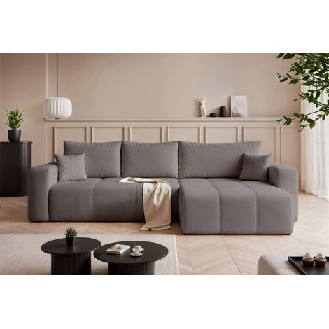 Ecksofa Schlafsofa Sofa LEROS XL in Stoff Manila Grau Ottomane Rechts (1/5)