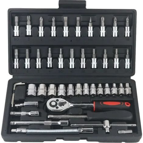 Kit di attrezzi per riparazioni auto da 46 pezzi, struttura resistente, colore nero. (1/2)