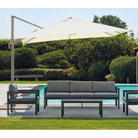 Ecru-farbener, drehbarer Schirm mit taubenfarbener Seitenstange 300x300 cm MALIGI HOME MG/ARGENTO Ecrù (1/3)