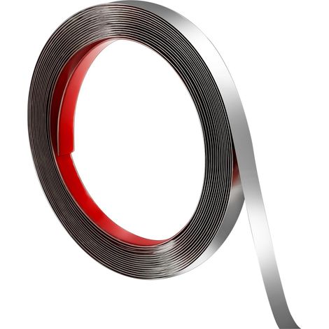Moulages décoratifs autocollants en argent, bande miroir en acier inoxydable souple de 5m, pour mur (5m x 1cm) (1/5)
