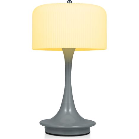 Lámpara de mesa tipo seta inalámbrica, diseño retro metal y PS, batería 2000mAh, regulador 3 niveles, blanca Ø16x24cm – Ideal para mesita de noche (1/4)