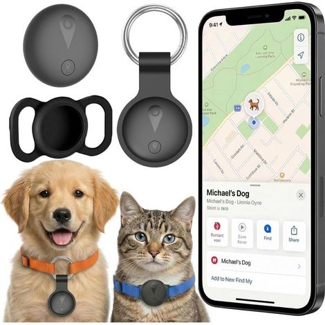 GPS-Tracker-Halsband für Katzen und Hunde ohne monatliche Gebühren, kompatibel mit iOS und Android, Echtzeit-Tracking, langlebiger Akku, wasserdichter Haustier-Tracker, Schwarz (1/5)