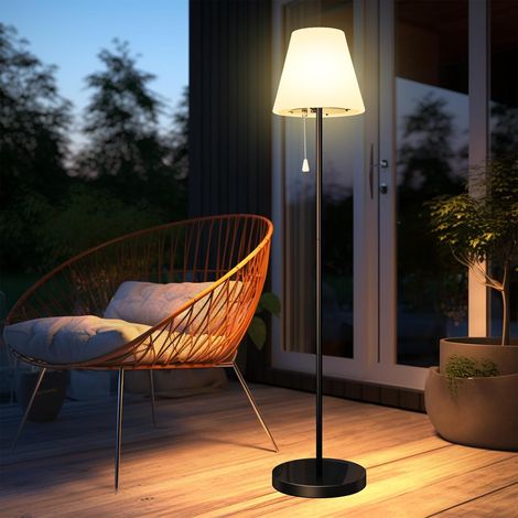 Lampe solaire sur pied pour extérieur avec capteur de lumière, étanche IP65, rechargeable par USB, intensité variable en blanc chaud et RGB, lampe sur pied sans fil pour terrasses, jardin, etc. (1/5)