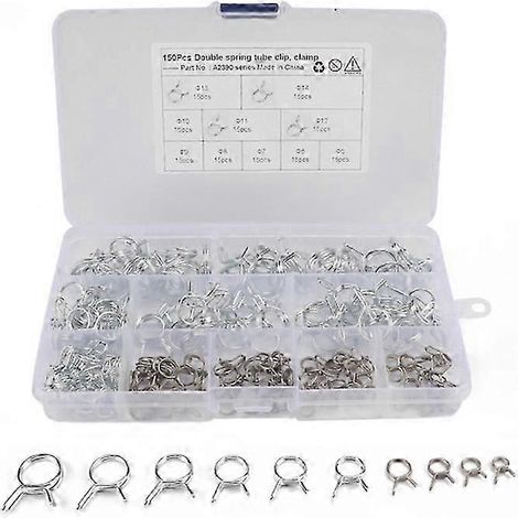 Lot de 150 colliers de serrage à ressort en acier inoxydable pour tuyaux d'essence, d'eau et d'air comprimé (voiture). (1/5)