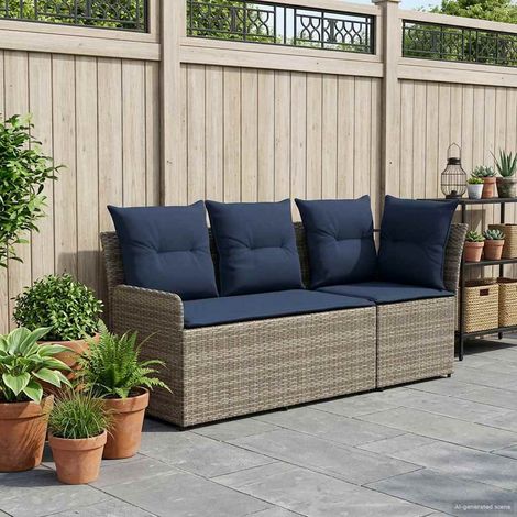 vidaXL  Garden Armrest Sofa with Corner Sofa  2 Piece Grey and Navy Blue