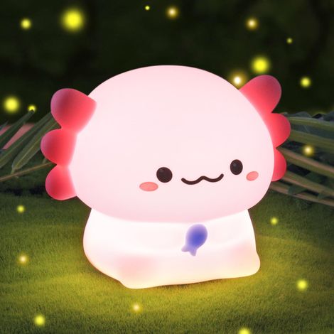 Axolotl Veilleuse Silicone Enfant - Lampe de Chevet Rechargeable USB, 3 Niveaux Lumière, Minuterie 30 min, Lampe Nuit Portable Bébé (1/5)