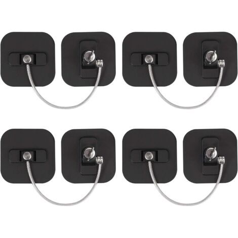Coocheer – Verrou de fenêtre noir – Lot de 4 – Câble en acier inoxydable 182mm – Installation facile – Sécurise fenêtres et réfrigérateurs