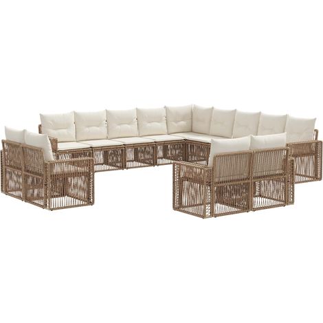vidaXL Set Divano da Giardino 13 pcs Beige e Bianco Crema polyrattan