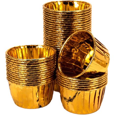 Stampini da forno placcati in oro - Set di 100 stampini in metallo, perfetti per preparare cupcake, cheesecake e crostate salate francesi. Dall'aspetto elegante e resistenti al grasso. (1/5)
