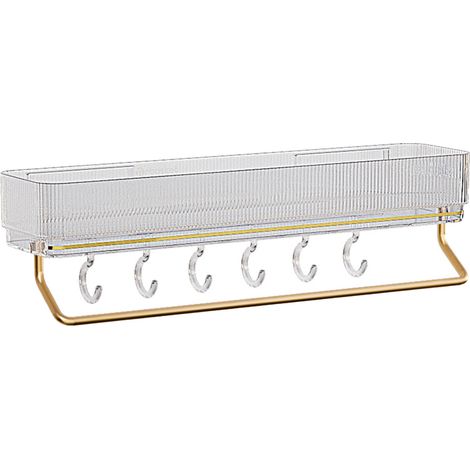 Étagère Salle de Bain Aluminium Forte Portante Murale sans Perçage avec Crochet et Barre à Serviettes pour Chambre Cuisine (1/5)