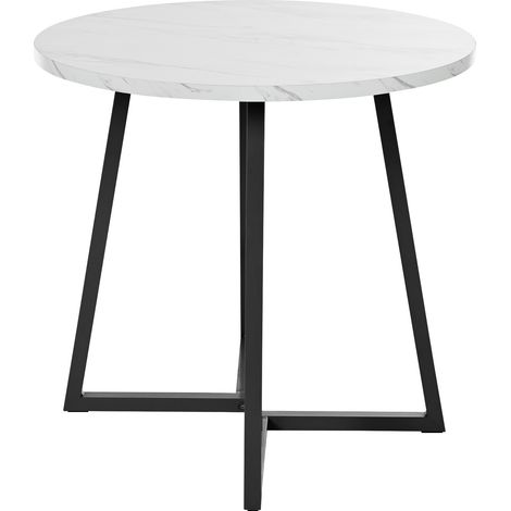 Tavolo rotondo 80 cm effetto marmo con struttura metallica bianca e nera (1/5)