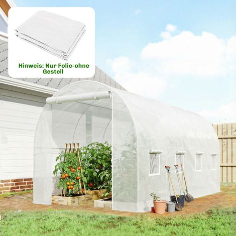 Film de serre 4 x 2 m, film de jardin imperméable avec porte, 8 fenêtres, protection UV, polyéthylène indéchirable, blanc (1/5)