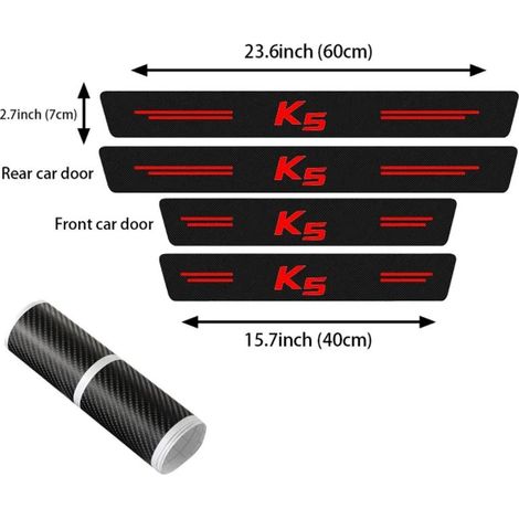 (4 pièces) Protection de seuil de porte de voiture en fibre de carbone,autocollant anti-rayures pour logo KIA K5,protection de seuil de coffre arrière et de pare-chocs (1/3)