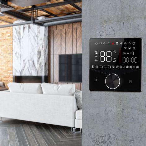 Bouton de réglage du chauffage de la chaudière, thermostat de chauffage, panneau de commande de température à affichage couleur LCD, thermostat numérique 3A pour chauffage au sol de sauna (noir) (1/5)