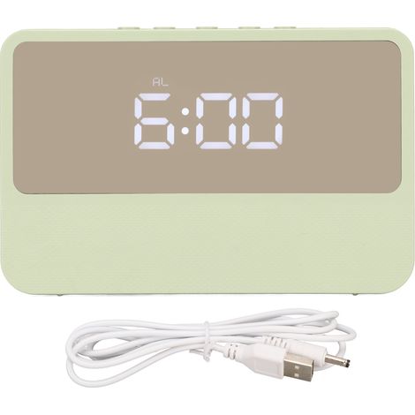 Réveil numérique miroir double alimentation, horloge LED silencieuse avec mode nuit pour maison, vert (1/5)