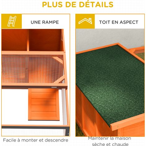 Clapier d'extérieur, cage lapin avec enclos, toit en asphalte, cadre en bois, 125,5 x 100 x 49 cm, orange (1/5)