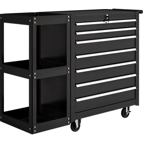 Carrello da officina a 7 cassetti, ripiano laterale estraibile, 96 x 33,5 x 75 cm, nero, HOMVRA (1/5)