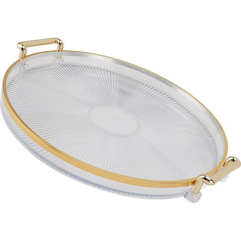 Plateau rond avec poignée dorée, élégant plateau de service multifonctionnel à bordure dorée transparent pour fruits et desserts (1/5)